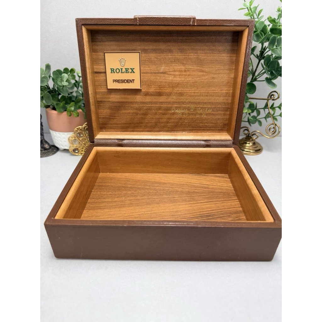 Vintage Rolex President Watch Box Ref 710006 Wooden Interior Brown Leather